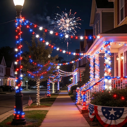 2/4 Pack American Flag Stake Light or Red White Blue Solar String Lights