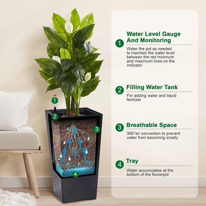 Large Plant Pots with Drainage Holes＆ Water Level Monitor