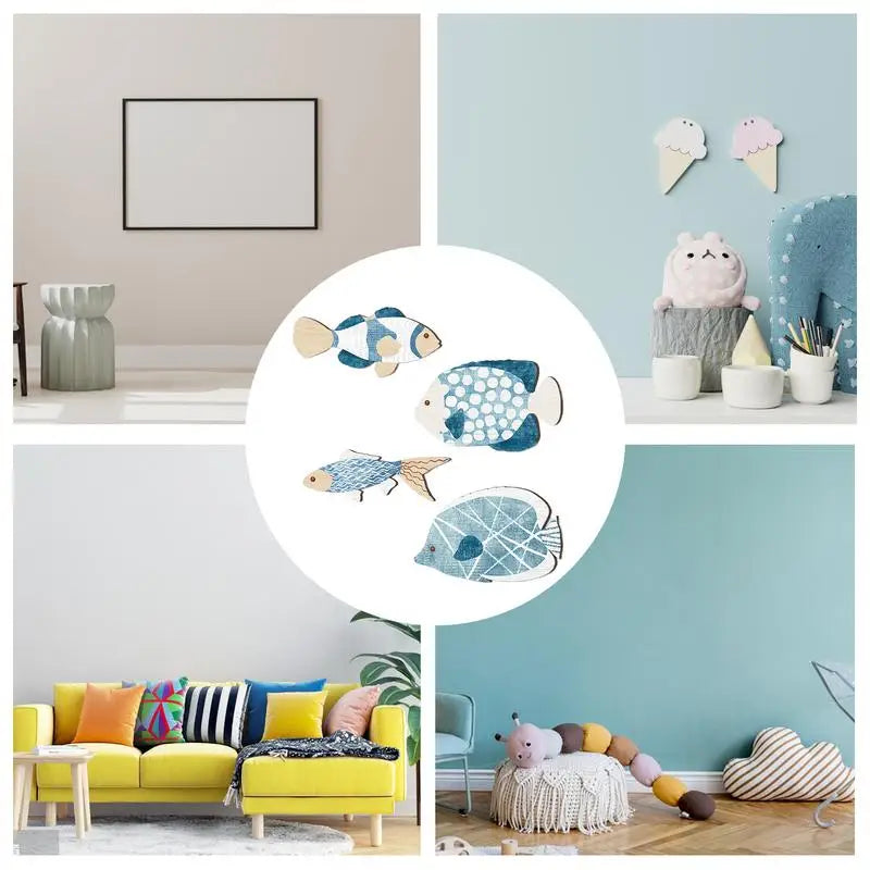 4 Wooden Nautical Fish Wall Sculpture