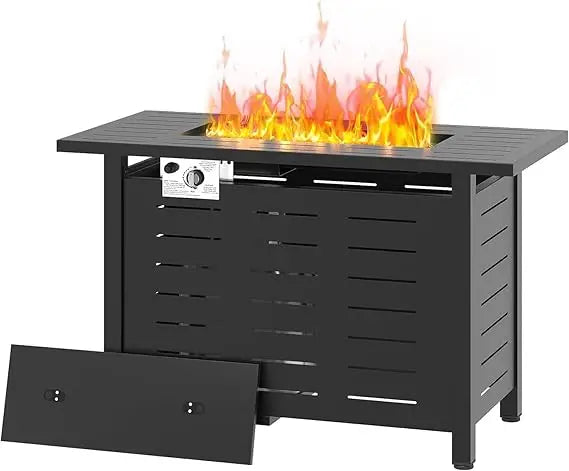 41 in Propane Rectangular Steel Fire Table with Lid and Waterproof Cover