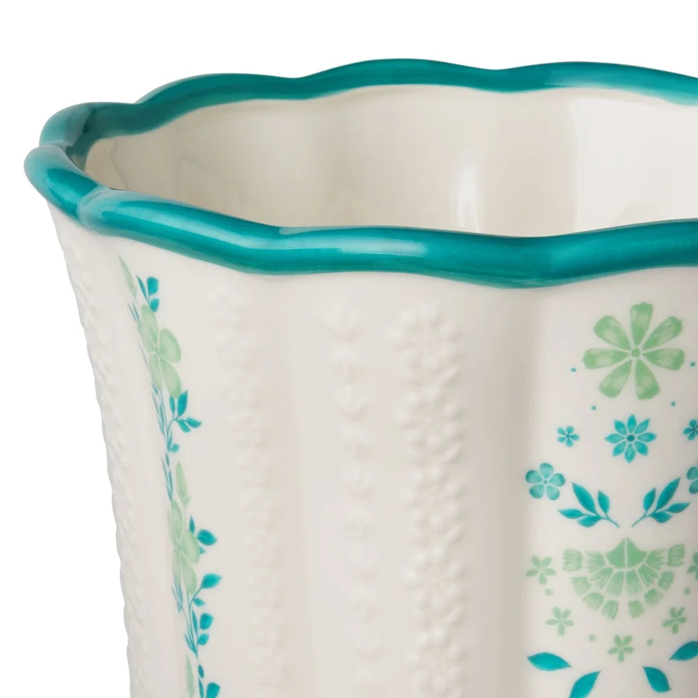 8 Inch Flower Patterned Scallop Planter Ceramic Pot