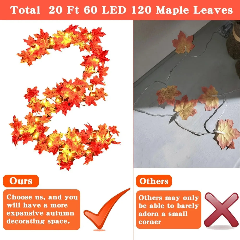 2 Pack Maple Leaf String Lights for Fall Decor