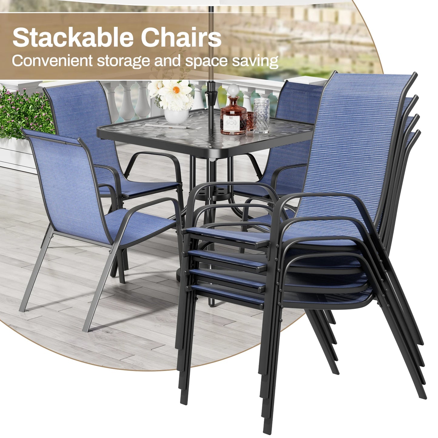 5 Pieces, All Weather Outdoor Patio Dining Set W/ 30"x30" Table and 4 Stackable Chairs