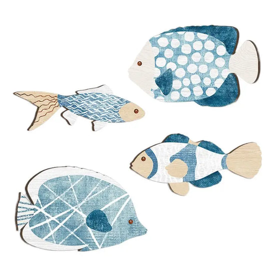4 Wooden Nautical Fish Wall Sculpture