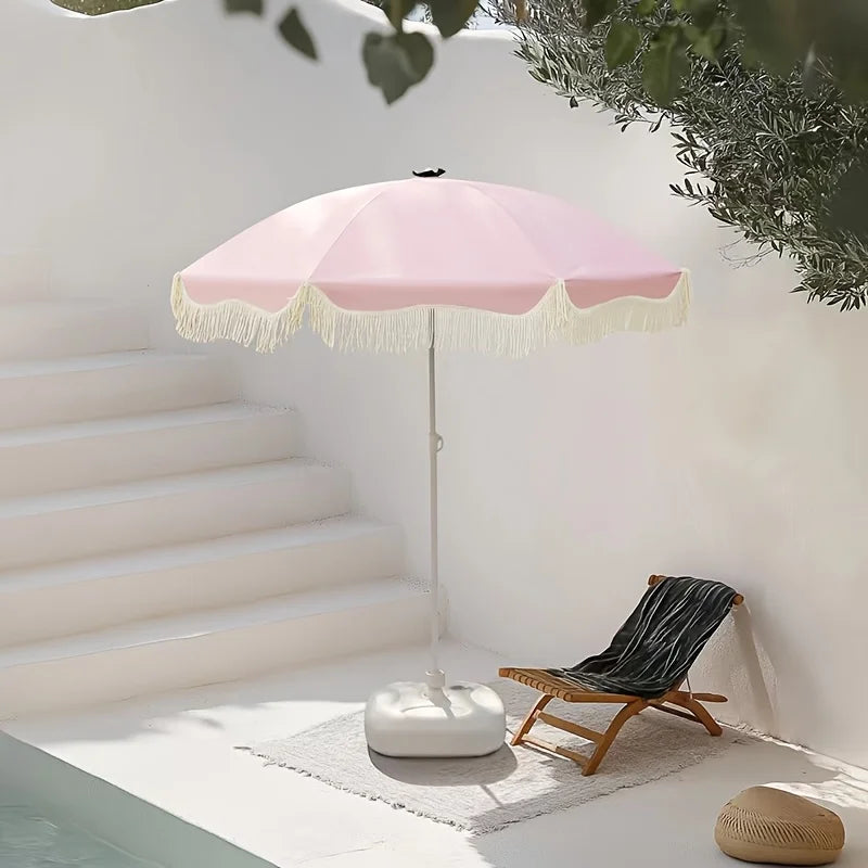 Bohemian Style Pink Adjustable Height and Frame Sun Umbrella