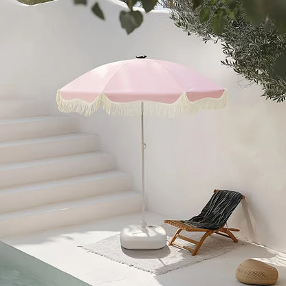 Bohemian Style Pink Adjustable Height and Frame Sun Umbrella