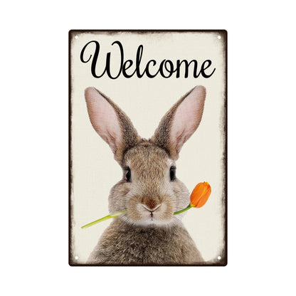 1pc Welcome Metal Sign, Vintage Rabbit