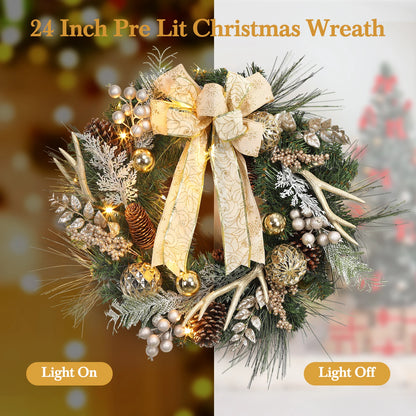24 Inch Pre-Lit Traditional Wreath