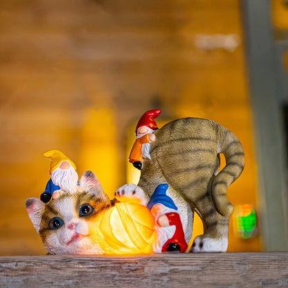 Resin Cats Statue with Solar LED Lights