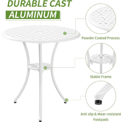 white cast aluminum white bistro set