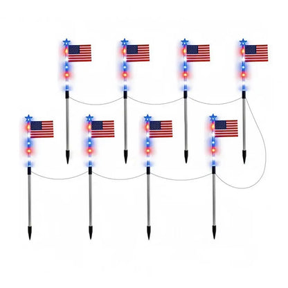 8Pcs 8 Modes Solar Waterproof LED Pathway Lights for 4th of July