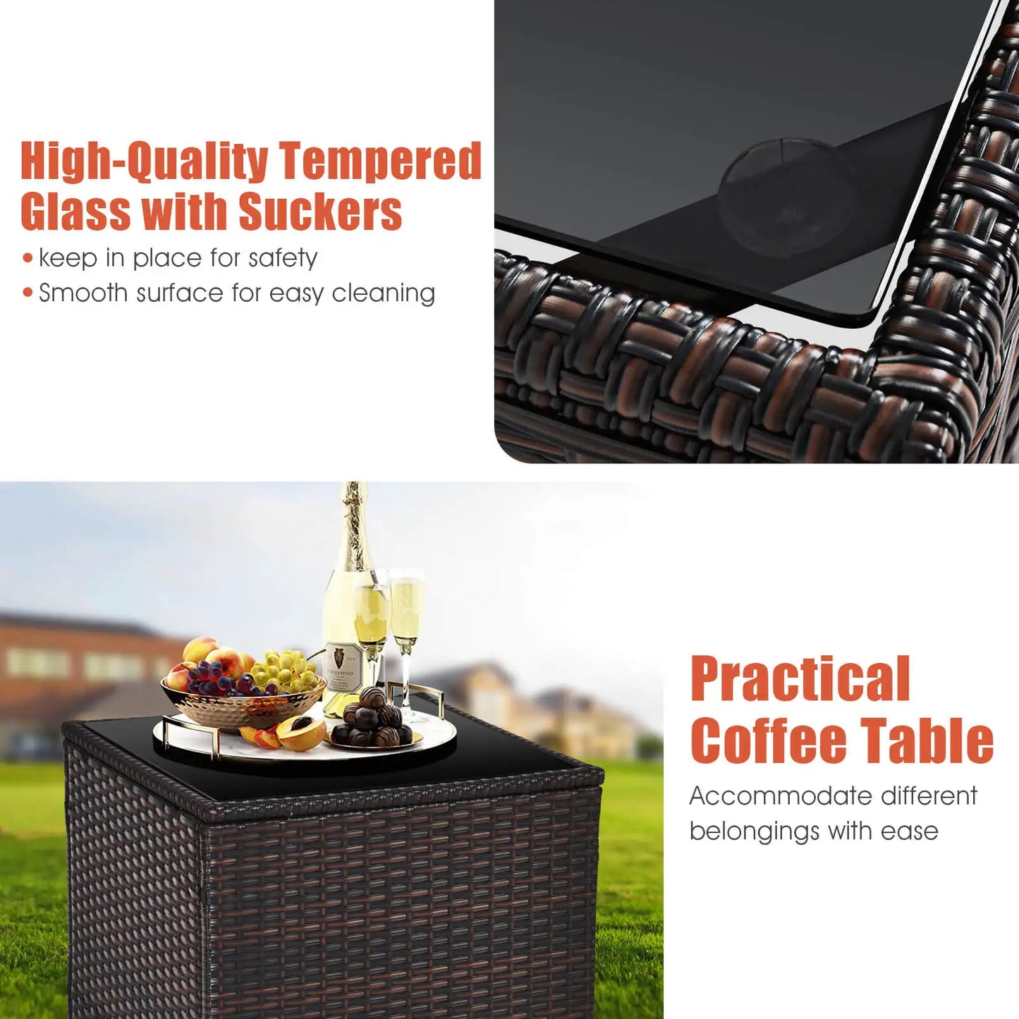 3 PCS Patio Rattan Furniture Set with Cushions