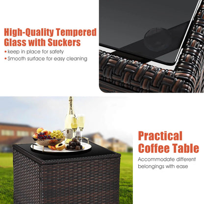 3 PCS Patio Rattan Furniture Set with Cushions
