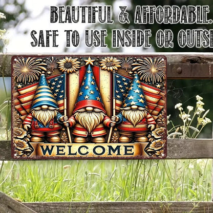 Vintage Patriotic Gnome Welcome Sign