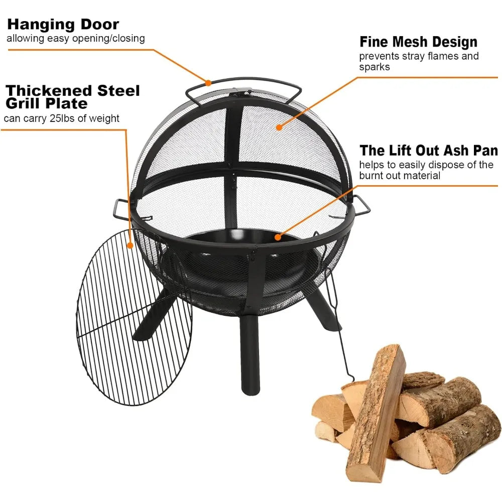 Large Round Fire Pit with BBQ Grill