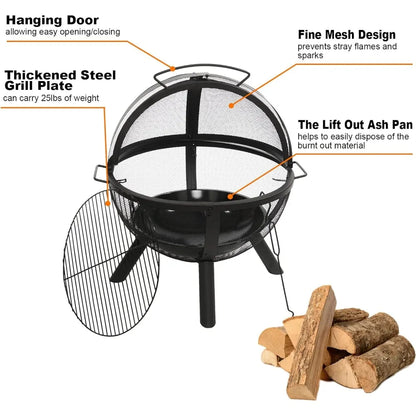 Large Round Fire Pit with BBQ Grill