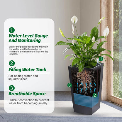 Large Plant Pots with Drainage Holes＆ Water Level Monitor