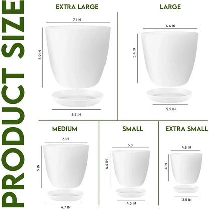 5 Pack White Plastic Plant Pots with Drainage